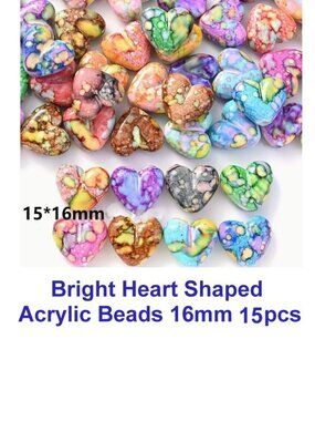 Bright Heart-Shaped Acrylic Spacer Beads - Tie Dye Color  15 Beads
